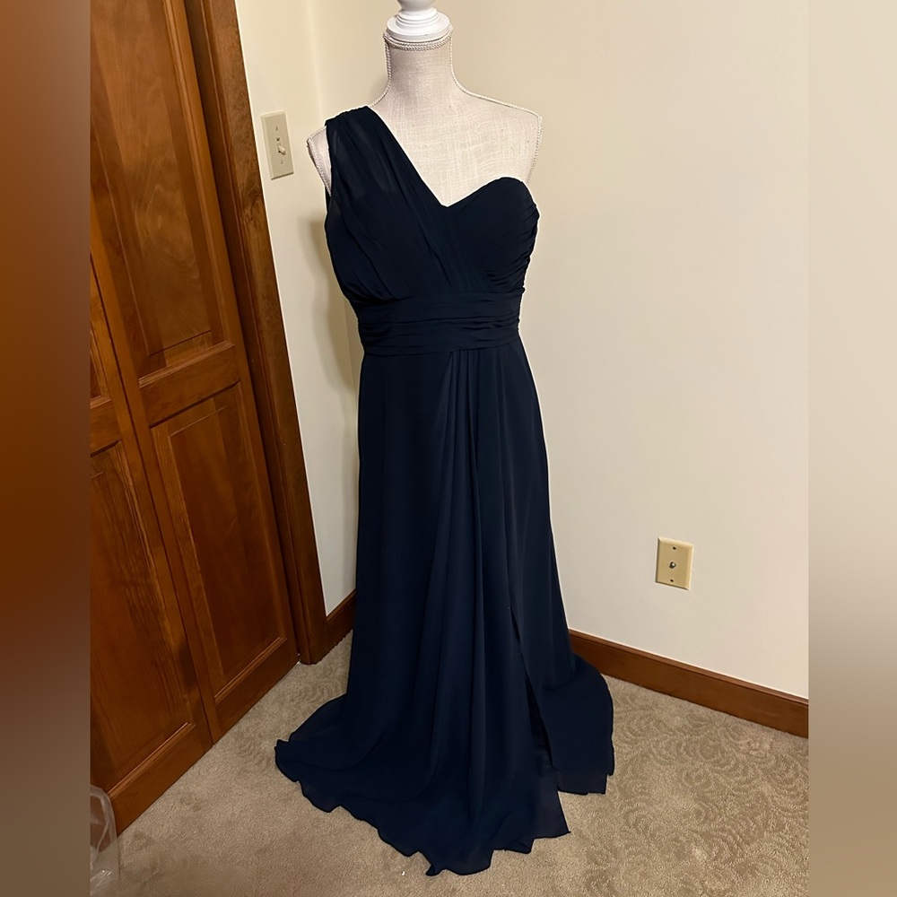 Navy blue one shoulder bridesmaid/prom/weddings ding dress
